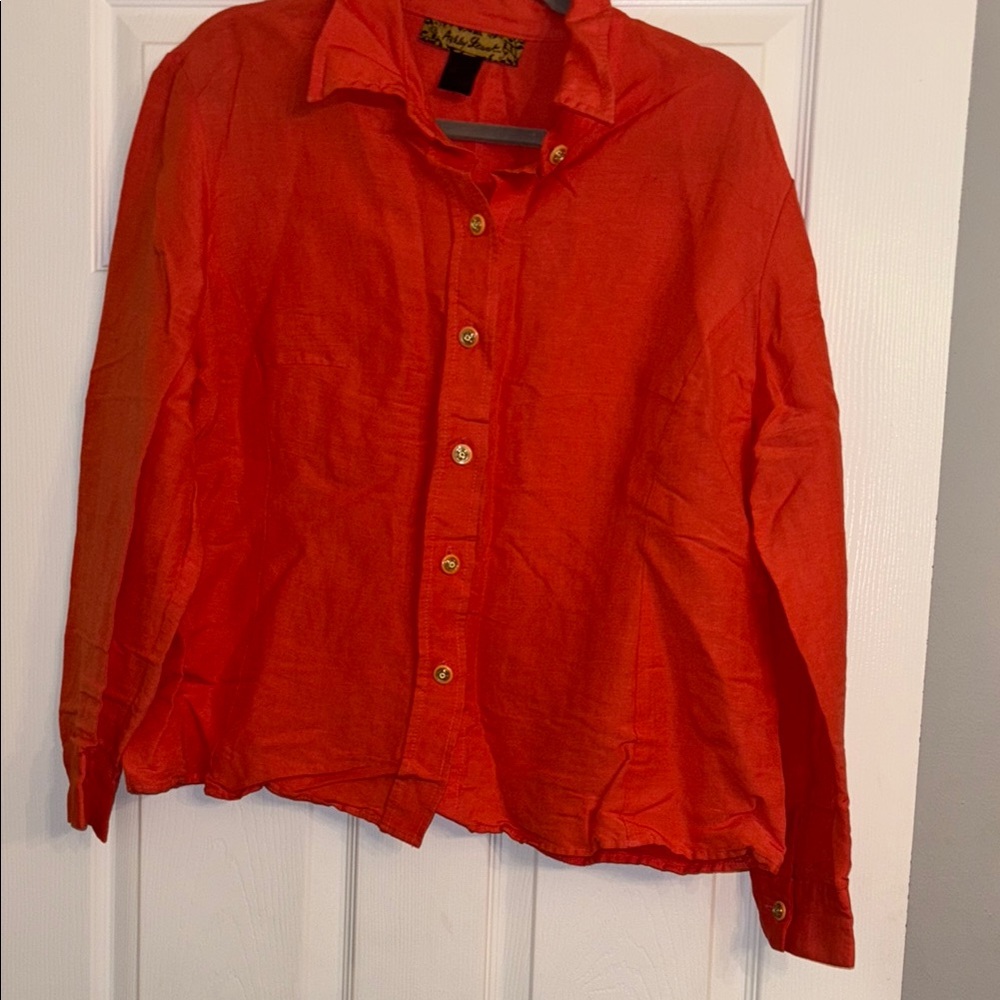 Ashley Stewart Coral Button-Up Blouse